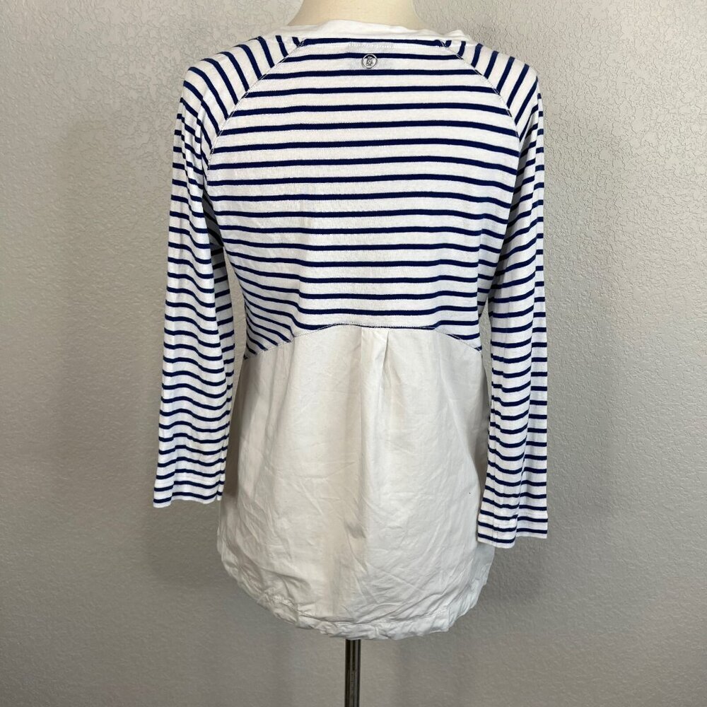 Bogner Size 8 M Top Blue White Striped Long Sleeve Sequined Pocket Casual - Picture 6 of 12